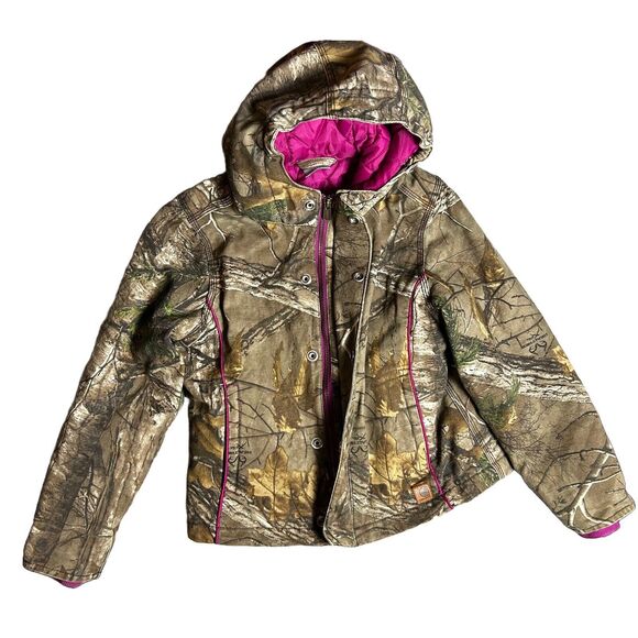 Carhartt Camo Canvas Jacket‎ RealTree Hooded Quilted Insulated S 7-8 - Picture 1 of 7